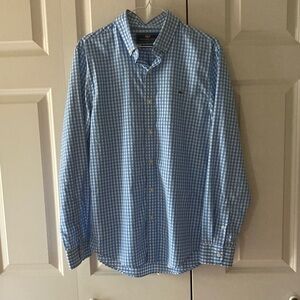 Vineyard Vines mens med gingham check blue white casual button down shirt